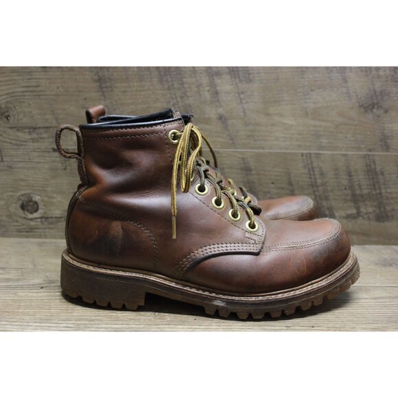 Safety and Supply co vintage men\'s brown leather moc toe 7 eye work‎ boots 6-6.5 main image 8